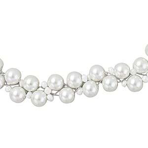 Simulated White Pearl Dangle Earrings, Adjustable Bracelet and Necklace 20-22.5 Inches in Silvertone & Stainless Steel