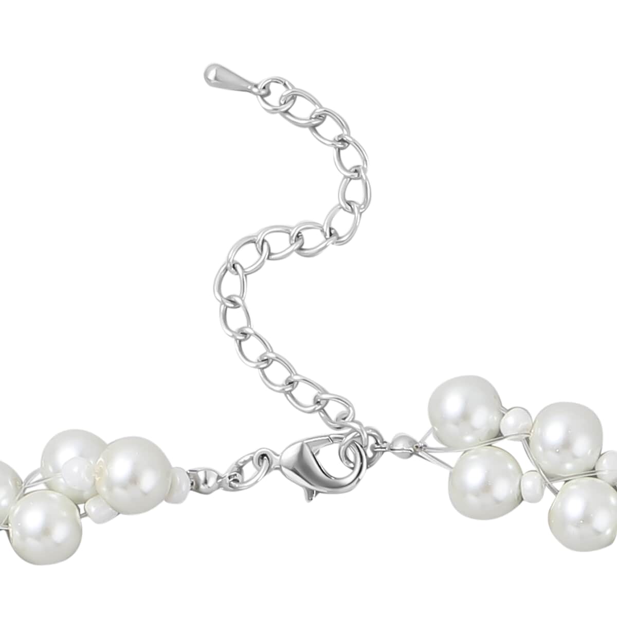 Simulated White Pearl Dangle Earrings, Adjustable Bracelet and Necklace 20-22.5 Inches in Silvertone & Stainless Steel image number 4