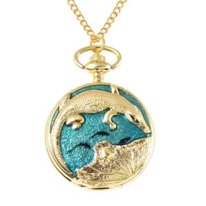 Strada Japanese Movement Carved Crocodile Pocket Watch with Chain 31 Inches