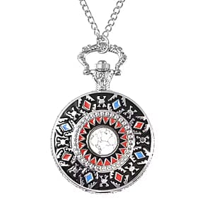 Strada Japanese Movement White Howlite 2.50 ctw Pocket Watch in with Chain 31 Inches