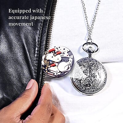 Strada Japanese Movement White Howlite 2.50 ctw Pocket Watch in with Chain 31 Inches