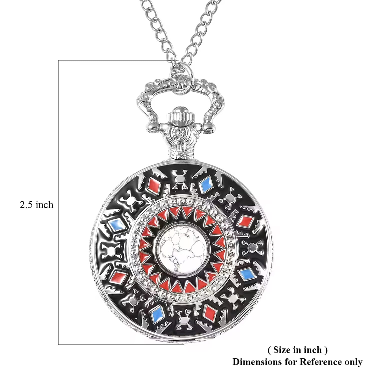 Strada Crystal Japanese Movement Carved Moon & Star Pocket Watch with Chain 31 Inches