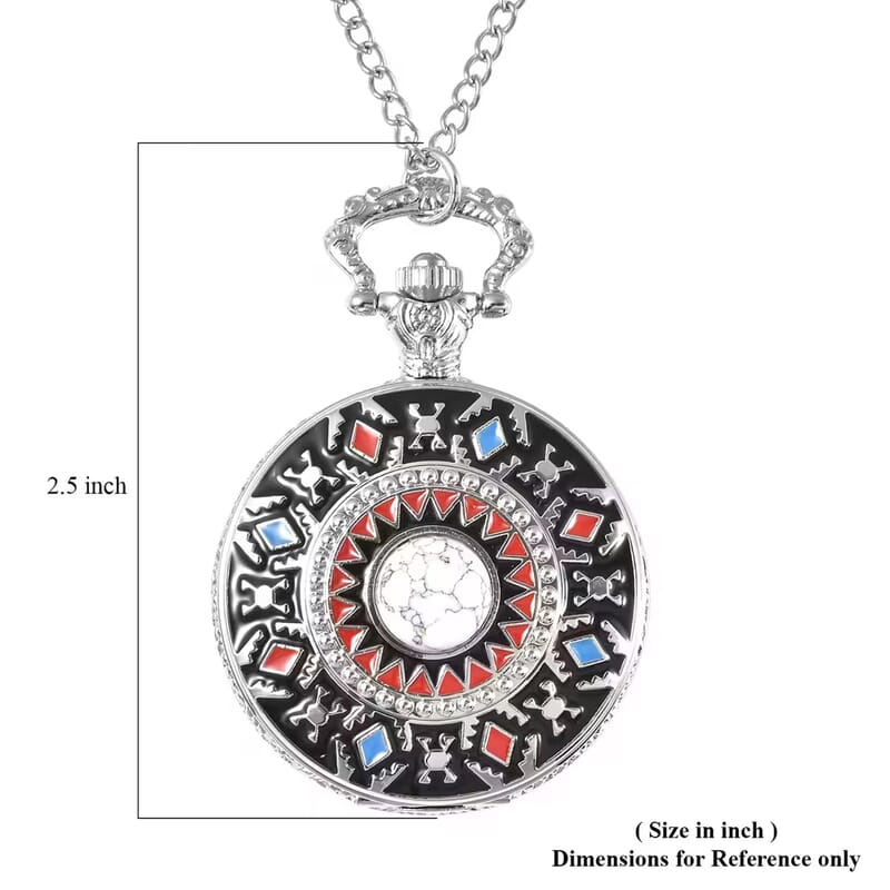 Strada Japanese Movement White Howlite 2.50 ctw Pocket Watch in with Chain 31 Inches