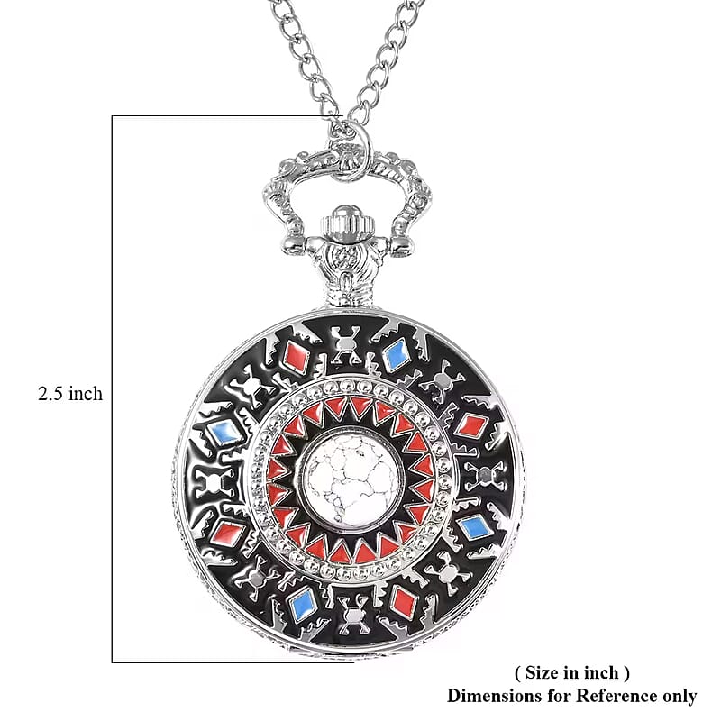 Strada Japanese Movement White Howlite 2.50 ctw Pocket Watch in with Chain 31 Inches