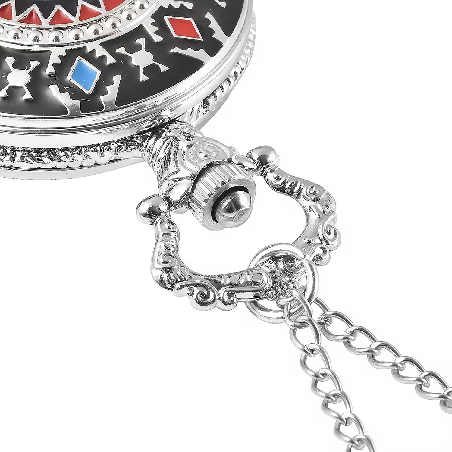 Strada Crystal Japanese Movement Carved Moon & Star Pocket Watch with Chain 31 Inches