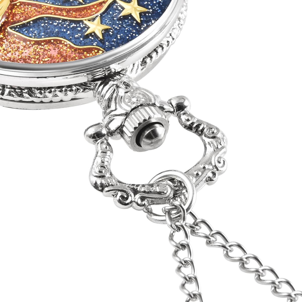 Strada Japanese Movement Sun & Moon Enameled Pattern Pocket Watch With Chain (31 Inches) in Dualtone image number 3