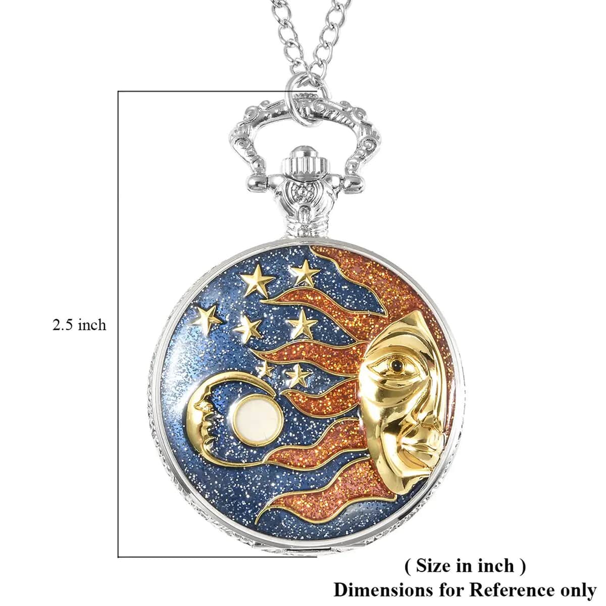 Strada Japanese Movement Sun & Moon Enameled Pattern Pocket Watch With Chain (31 Inches) in Dualtone image number 6