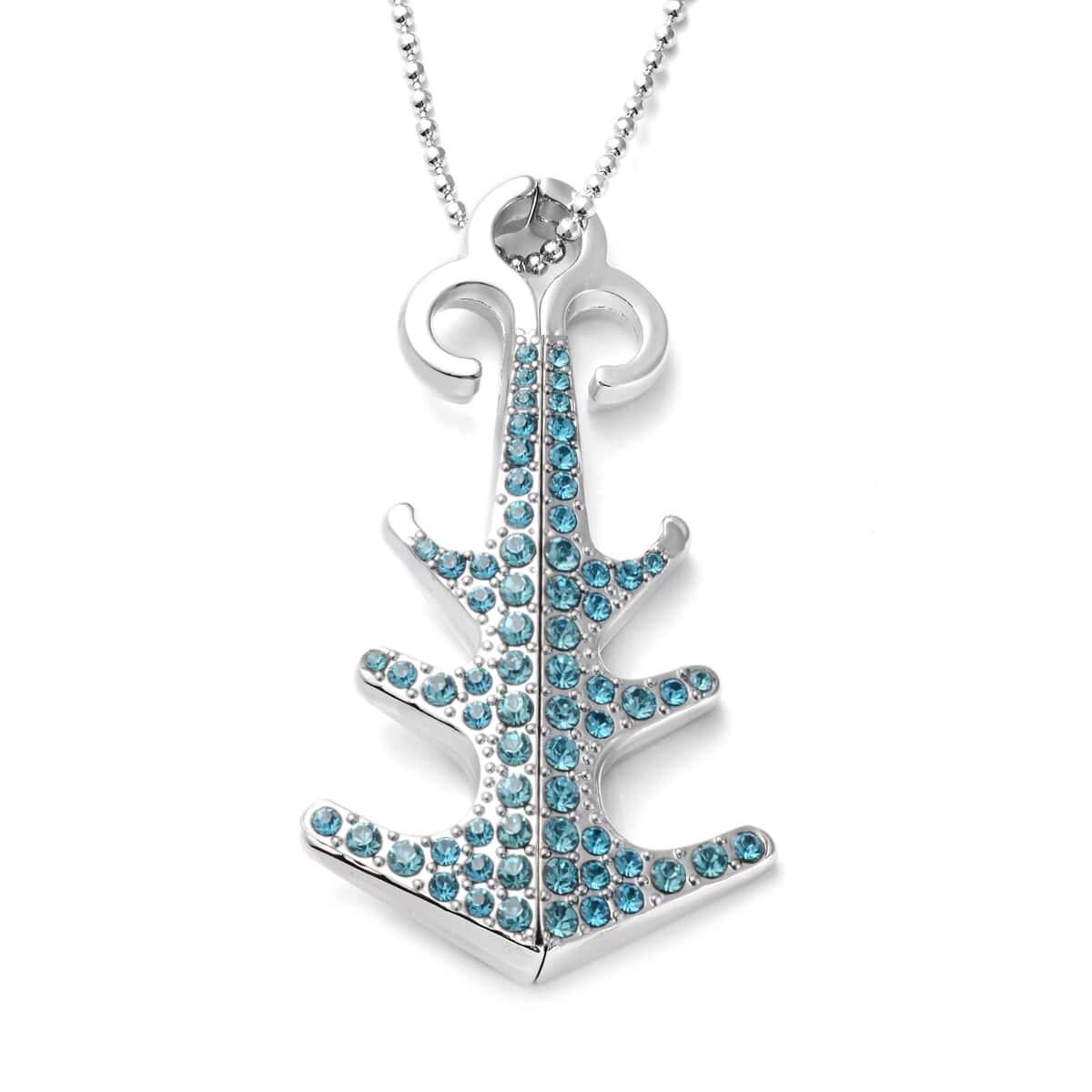 Blue Austrian Crystal Enameled Anchor Convertible Pendant Necklace 24-26 Inches in Silvertone image number 2