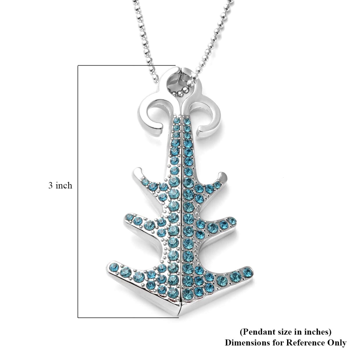 Blue Austrian Crystal Enameled Anchor Convertible Pendant Necklace 24-26 Inches in Silvertone image number 3
