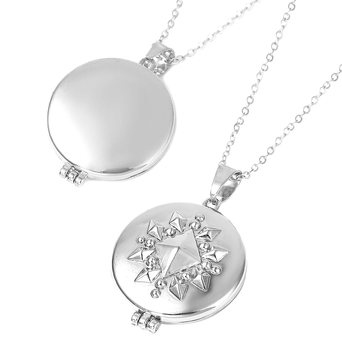 Set of 2 Openable Locket Pendant Necklace 28 Inches in Silvertone image number 2