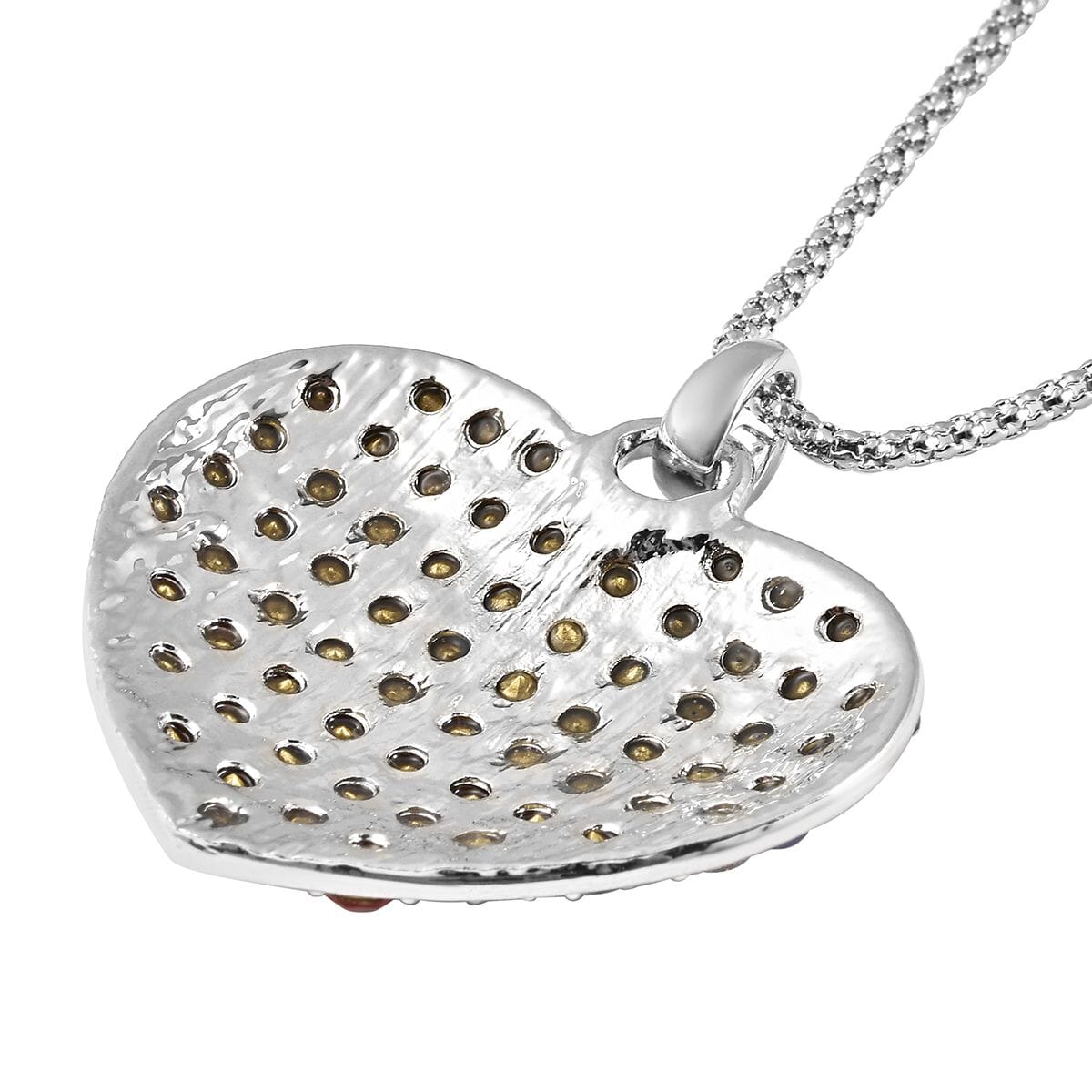 Multi Color Austrian Crystal USA Flag Design Heart Pendant Necklace (22-24 Inches) in Silvertone image number 3