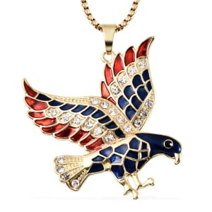 Black & White Austrian Crystal USA Flag Design Eagle Pendant Necklace 24-26 Inches in Goldtone