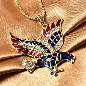 Black & White Austrian Crystal USA Flag Design Eagle Pendant Necklace 24-26 Inches in Goldtone