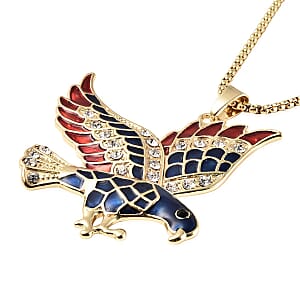 Black & White Austrian Crystal USA Flag Design Eagle Pendant Necklace 24-26 Inches in Goldtone
