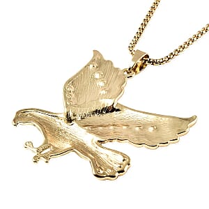 Black & White Austrian Crystal USA Flag Design Eagle Pendant Necklace 24-26 Inches in Goldtone