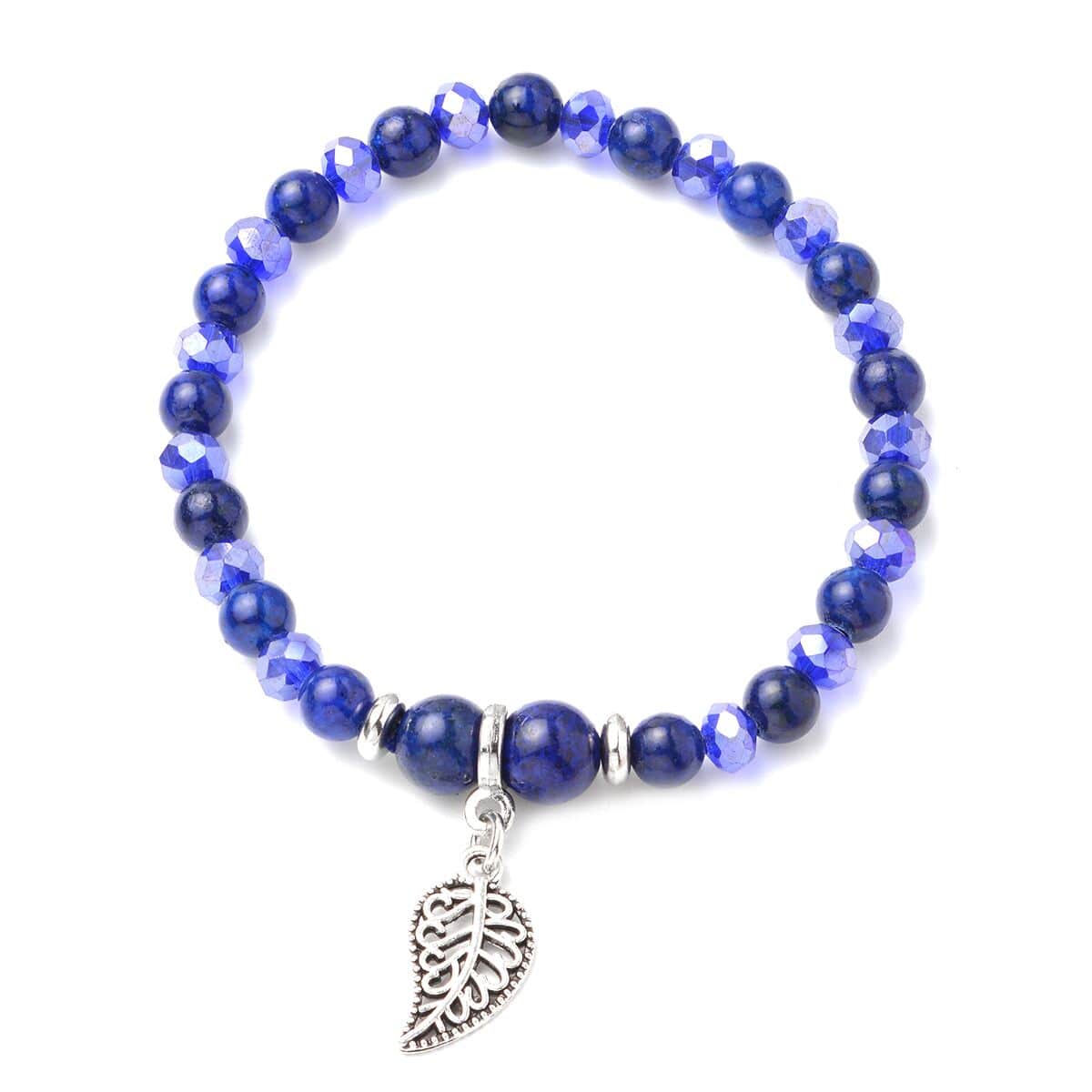 158.00 ctw Set of 3 Lapis Lazuli and Simulated Blue Diamond Beaded Stretch Charm Bracelet image number 3