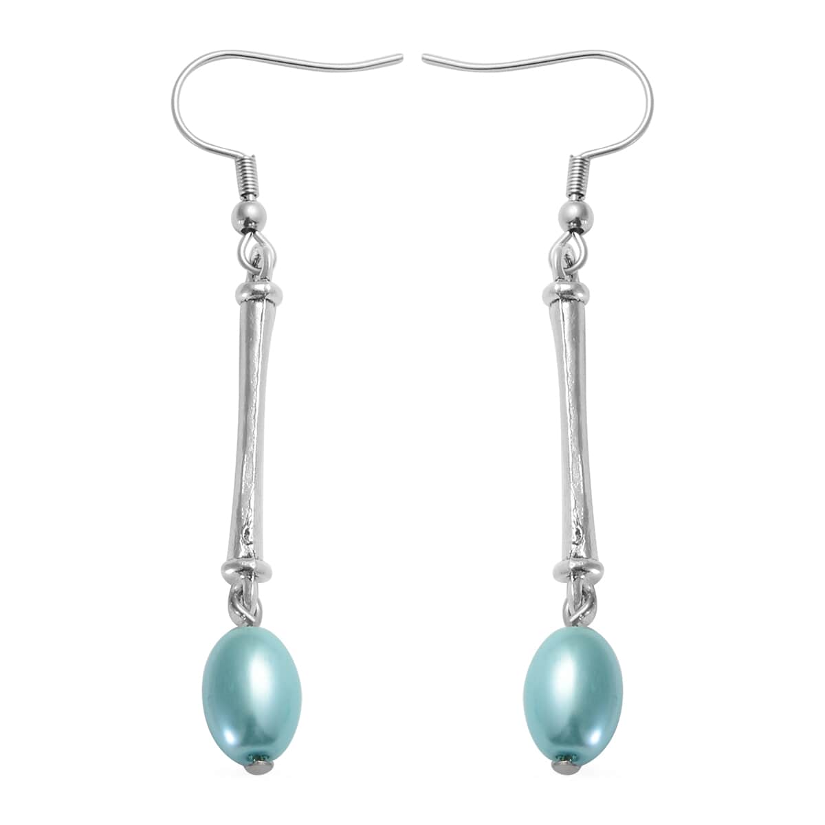 Simulated Light Blue Pearl 7-9mm Beaded Necklace 38 Inches and Earrings in Stainless Steel image number 4