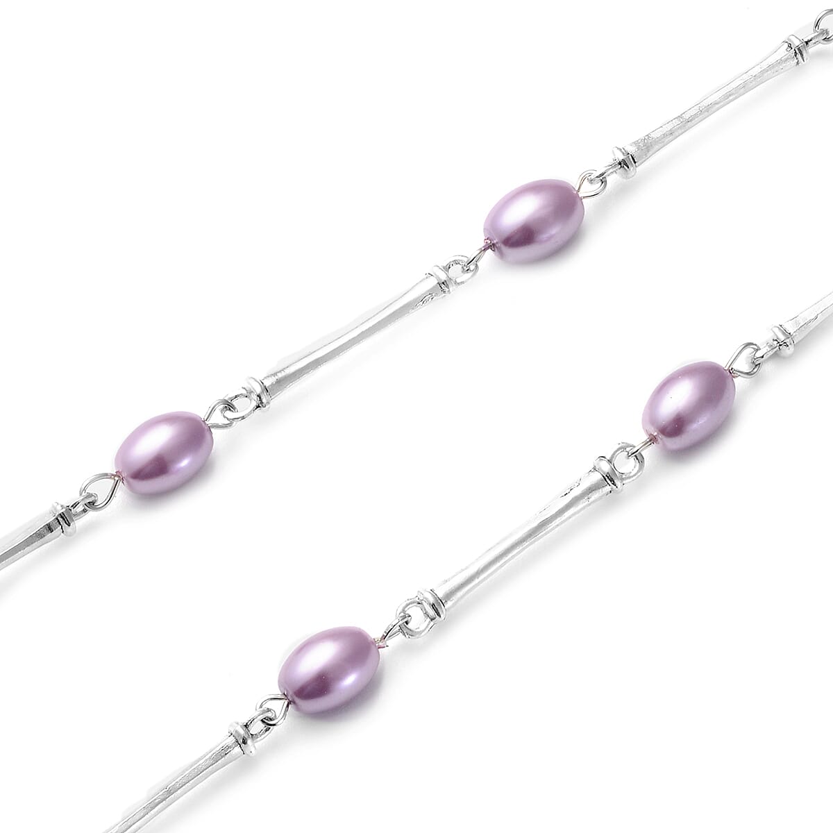Simulated Lavender Color Pearl 7-9mm Necklace 38 Inches and Earrings in Stainless Steel image number 3