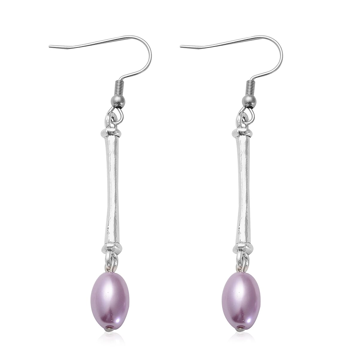 Simulated Lavender Color Pearl 7-9mm Necklace 38 Inches and Earrings in Stainless Steel image number 4