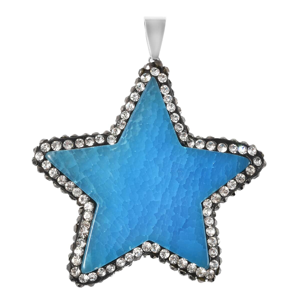 Blue Agate, White and Hematite Austrian Crystal Star Pendant Necklace 20 Inches in Silvertone image number 0