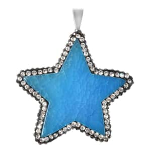 Blue Agate, White and Hematite Color Austrian Crystal Star Pendant Necklace in Silvertone 20 Inches