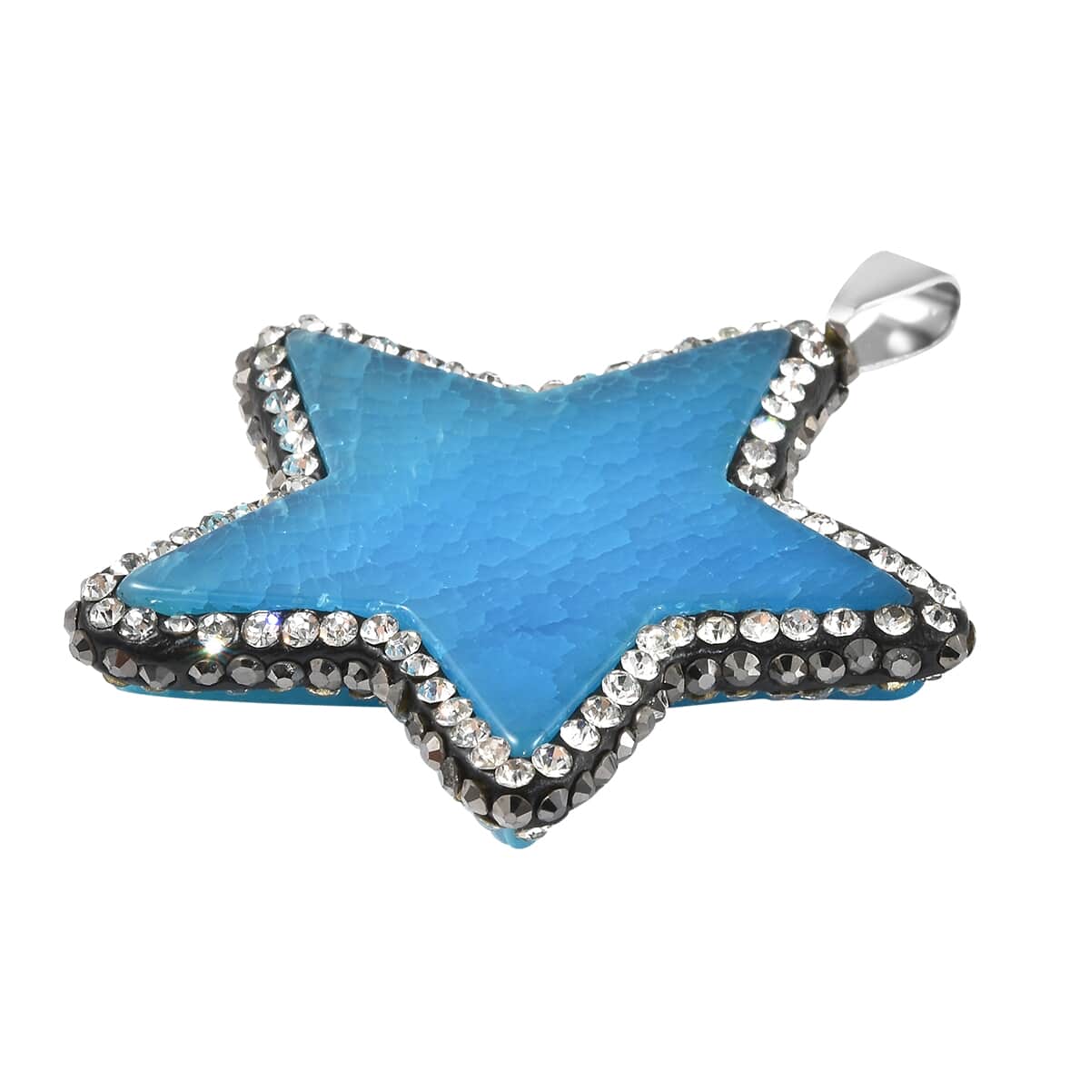 Blue Agate, White and Hematite Austrian Crystal Star Pendant Necklace 20 Inches in Silvertone image number 2