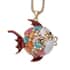 Lab Created White Cat's Eye and Multi Color Crystal Enameled Gold Fish Pendant Necklace 28-30 Inches in Dualtone with Compact Mirror image number 4