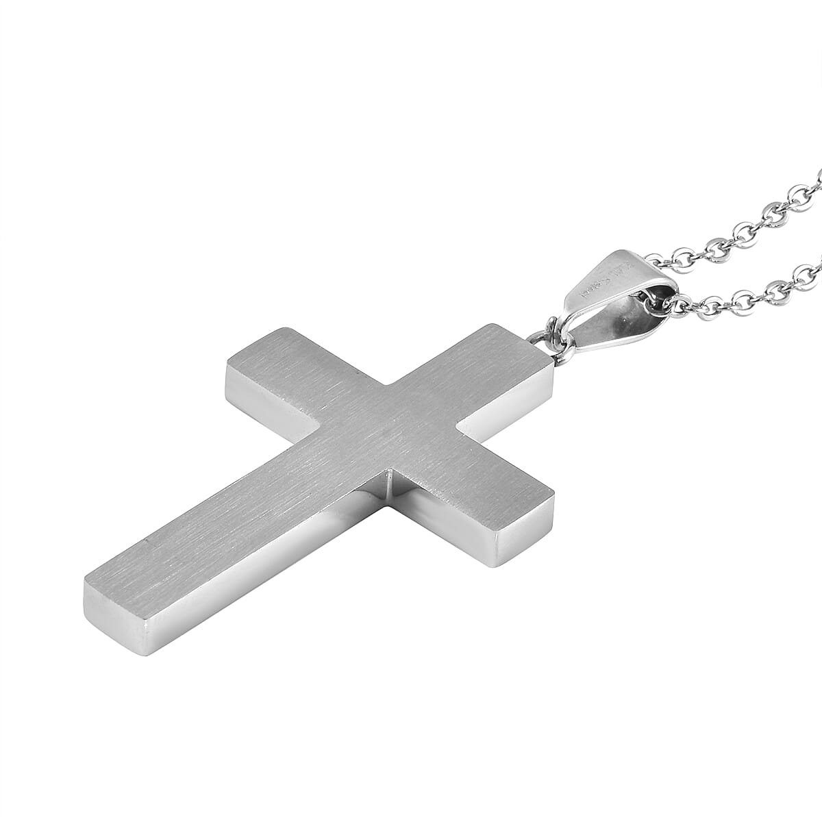 Enameled American National Flag Cross Pendant Necklace 24 Inches in Stainless Steel