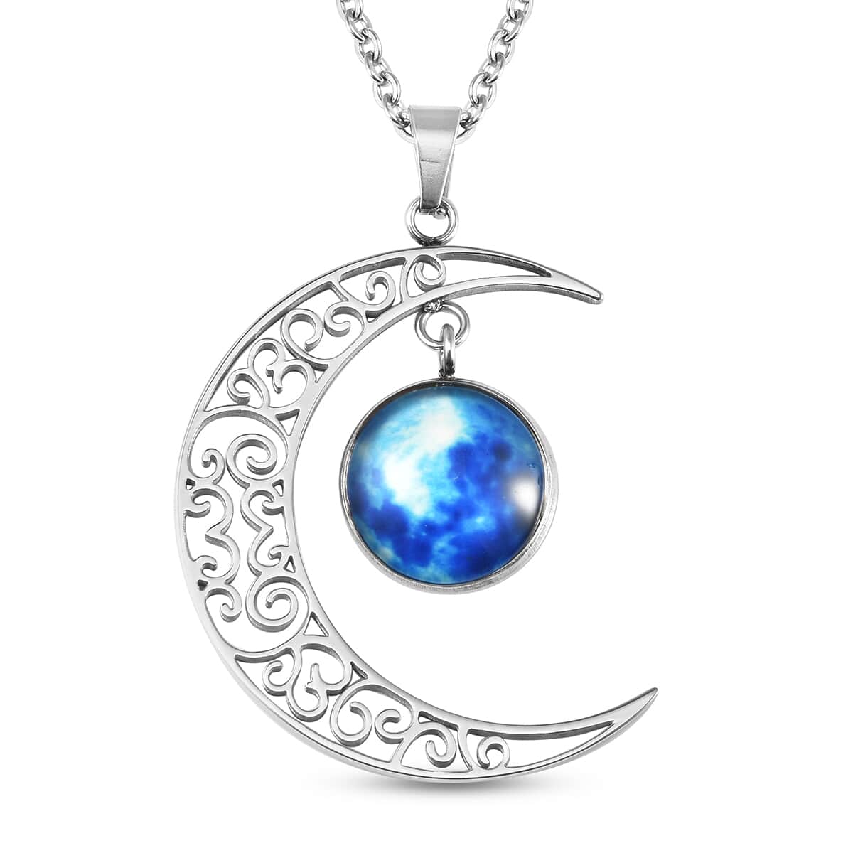 Buy Blue Resin Crescent Moon with Charm Pendant Necklace (20 Inches) in ...