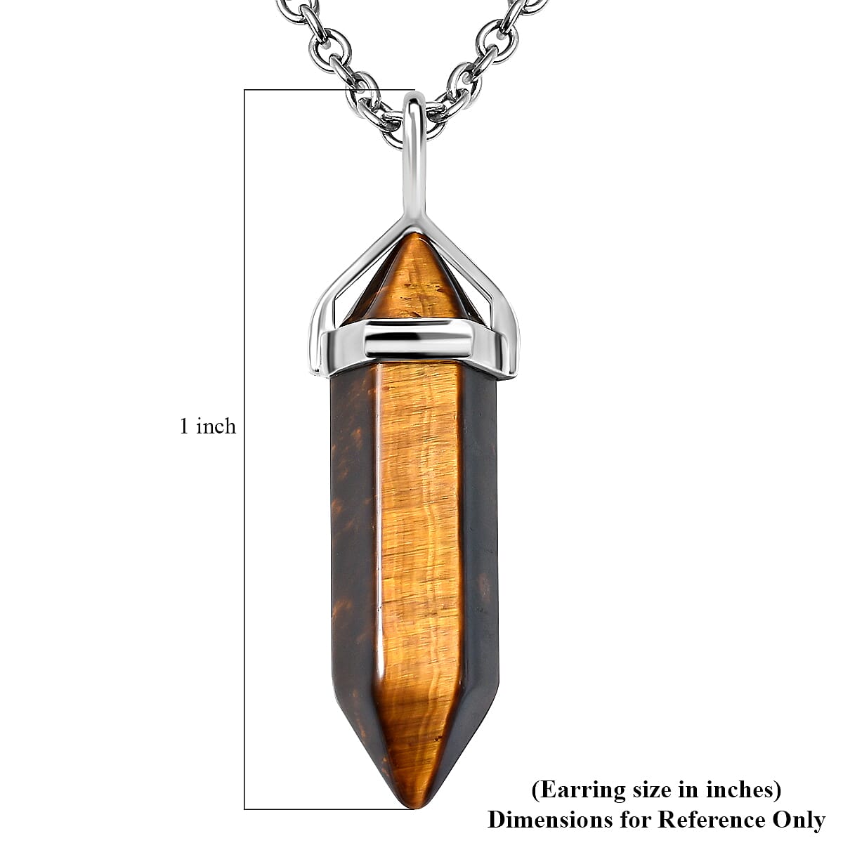 South African Tiger's Eye Pendant Necklace 20 Inches with 7 Chakra Tumbled Gemstones in Silvertone and Stainless Steel 307.50 ctw