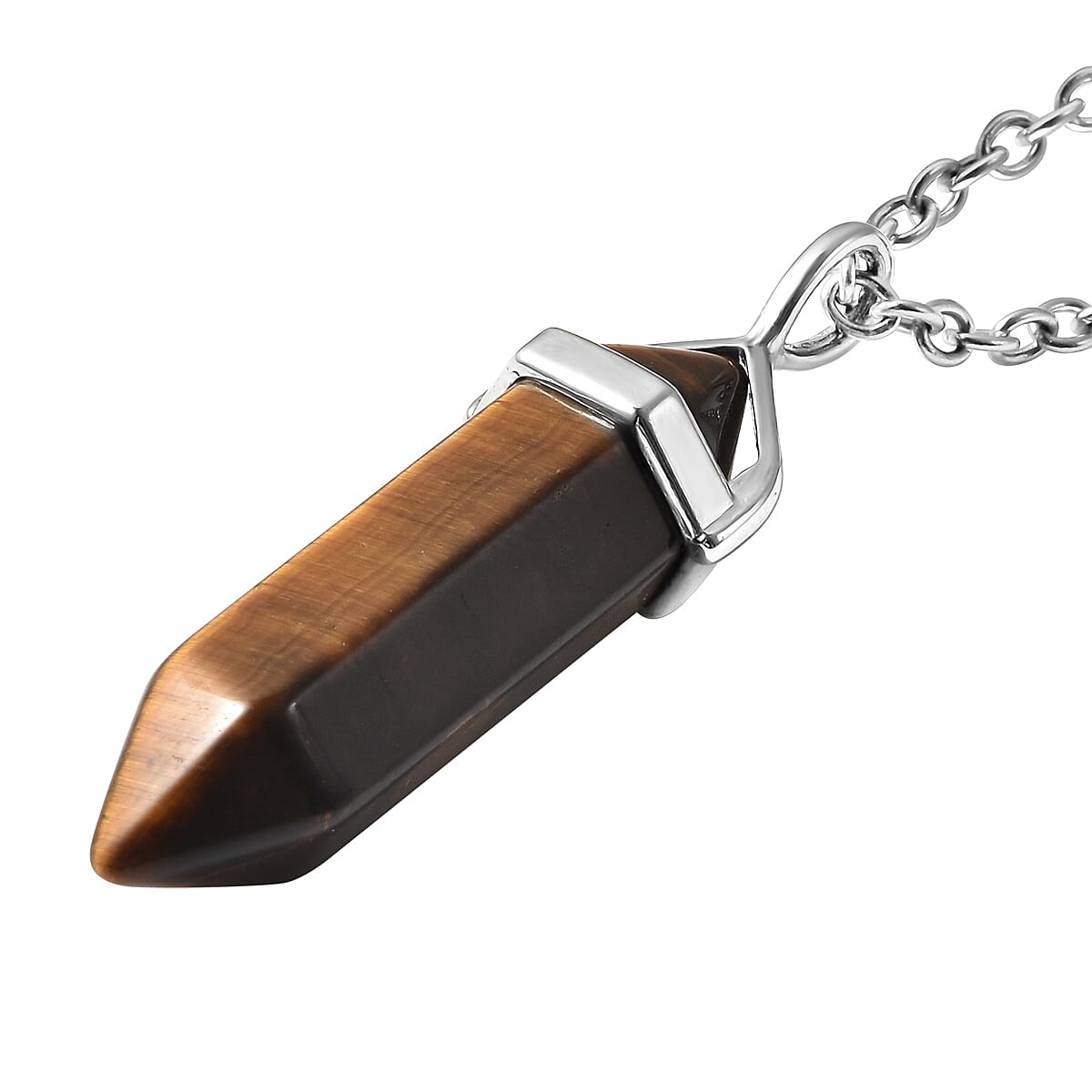 South African Tiger's Eye Pendant Necklace 20 Inches with 7 Chakra Tumbled Gemstones in Silvertone and Stainless Steel 307.50 ctw image number 3