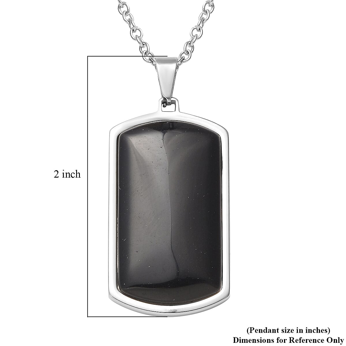 Black Agate Dog Tag Pendant Necklace 24 Inches in Stainless Steel 23.40 ctw