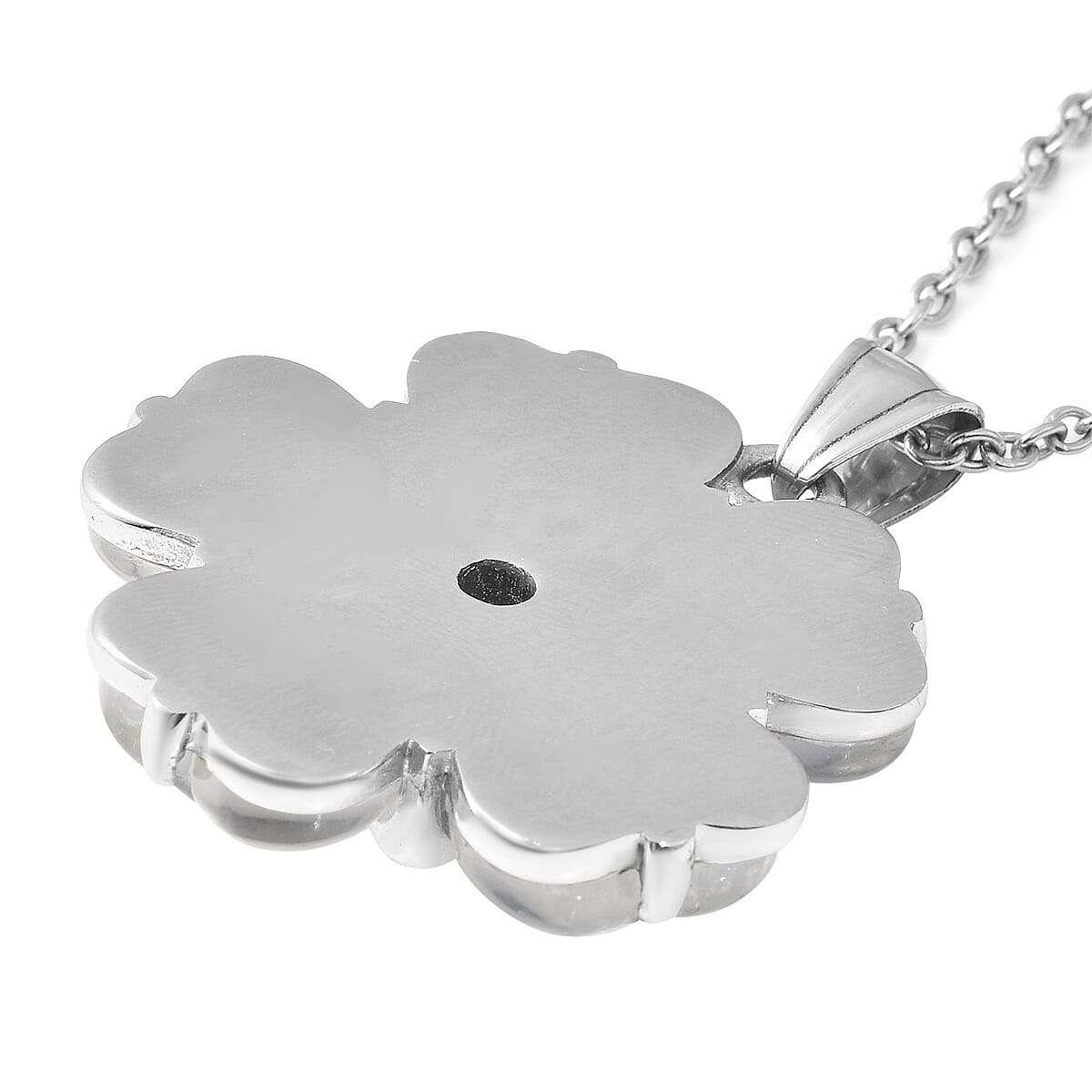 Lab Created Opal and White and Pink Austrian Crystal Flower Pendant Necklace 20 Inches in Stainless Steel image number 4