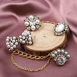 Set of 2 Austrian Crystal, White Glass and Simulated Pearl Victorian Era & Its Grandeur Shirt Ornament or Brooch in Goldtone