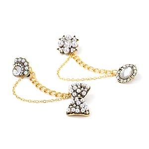 Set of 2 Austrian Crystal, White Glass and Simulated Pearl Victorian Era & Its Grandeur Shirt Ornament or Brooch in Goldtone