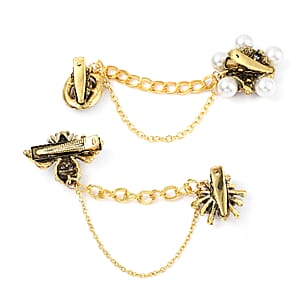 Set of 2 Multi Austrian Crystal, Simulated Pearl and Simulated Emerald Victorian Era & Its Grandeur Shirt Ornament or Brooch in Goldtone