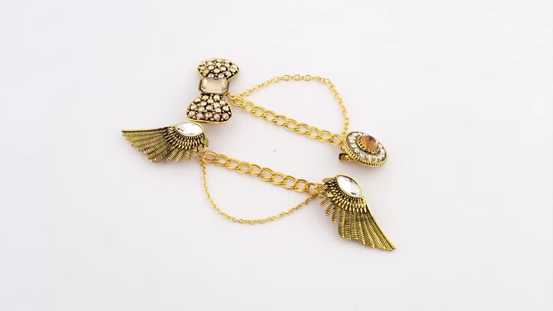 Set of 2 Champagne Austrian Crystal, White and Champagne Glass Shirt Ornament or Brooch in Goldtone