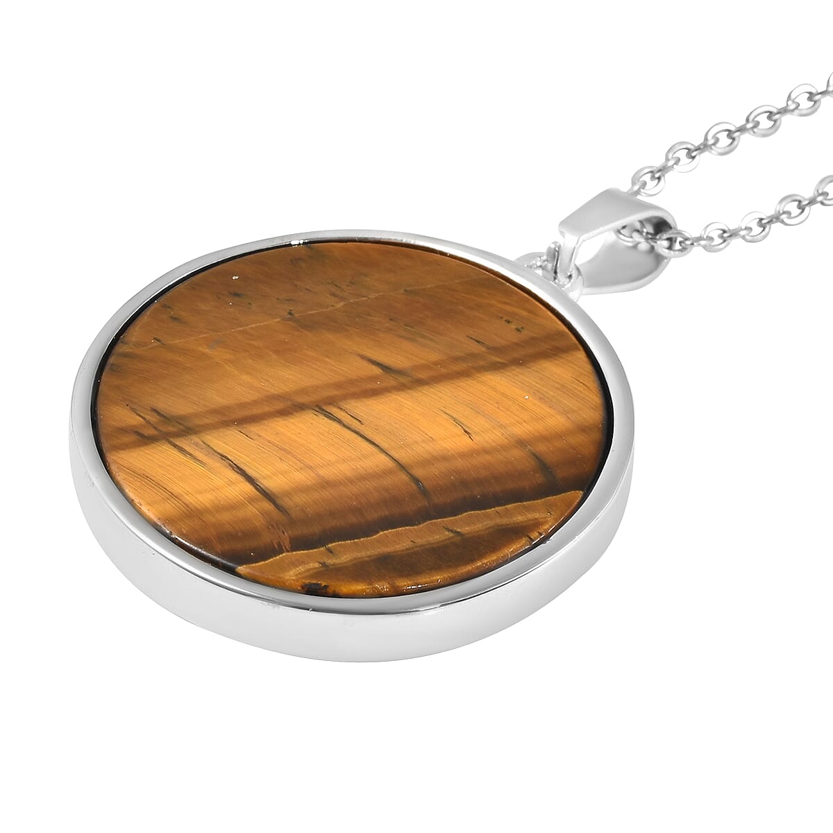 Yellow Tiger's Eye and Austrian Crystal Celestial Starry Night Theme Pendant Necklace 20 Inches in Stainless Steel 17.30 ctw image number 4