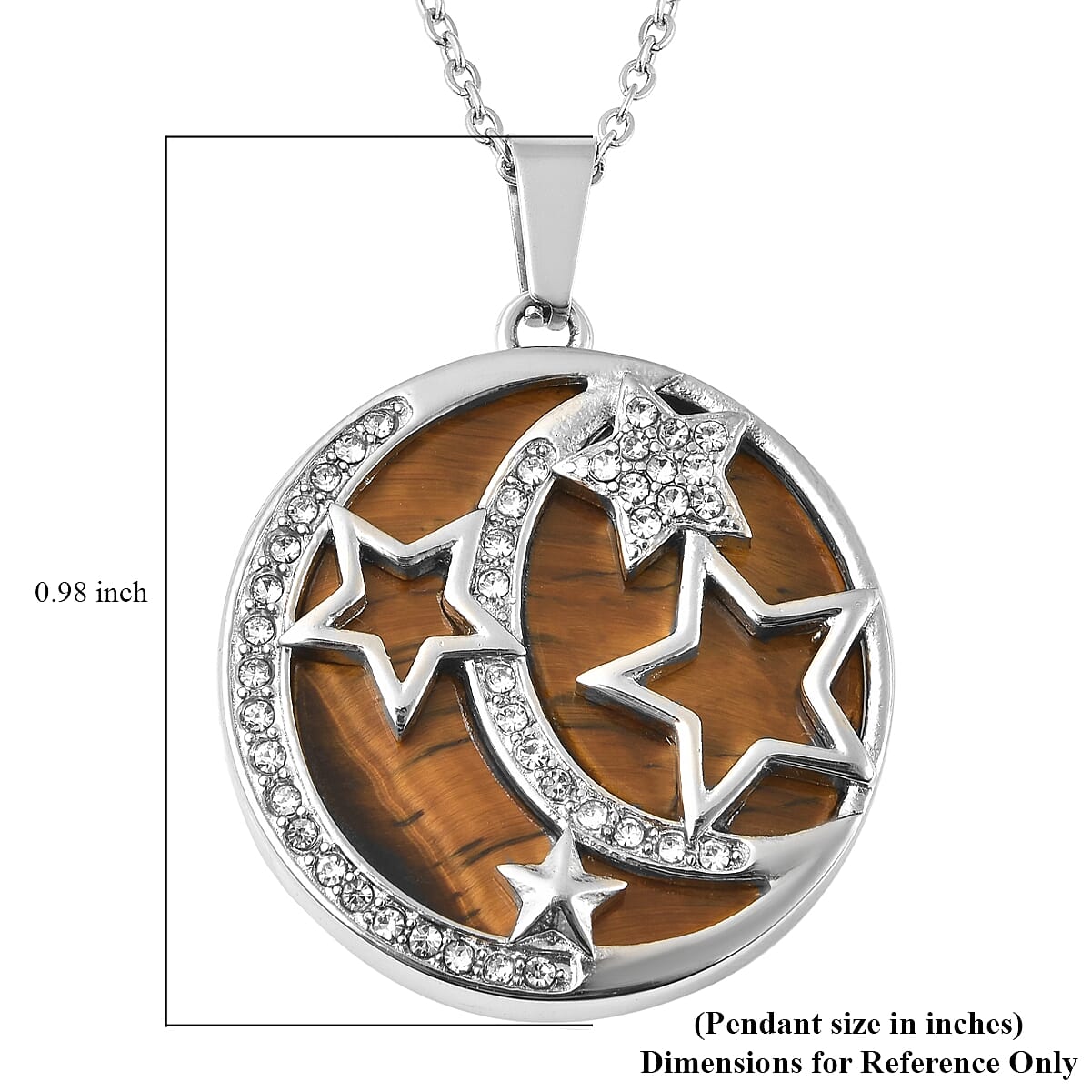 Yellow Tiger's Eye and Austrian Crystal Celestial Starry Night Theme Pendant Necklace 20 Inches in Stainless Steel 17.30 ctw image number 5