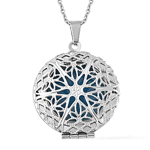 Blue Resin Openable Pendant Necklace 20 Inches in Stainless Steel