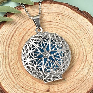 Blue Resin Openable Pendant Necklace 20 Inches in Stainless Steel