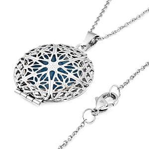 Blue Resin Openable Pendant Necklace 20 Inches in Stainless Steel