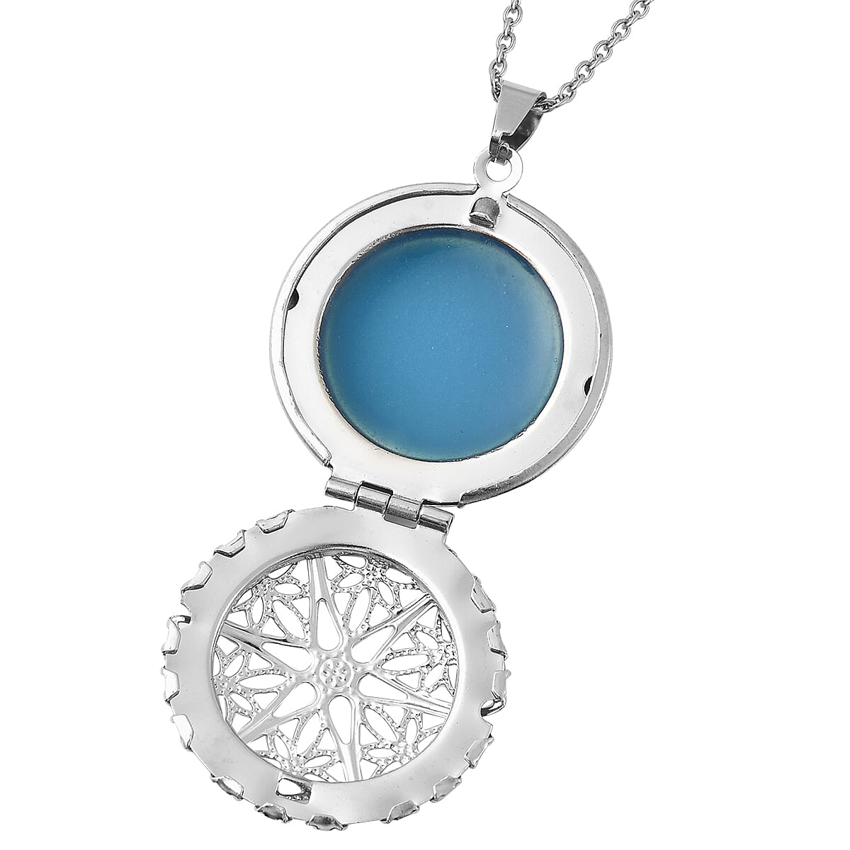 Blue Resin Openable Pendant Necklace 20 Inches in Stainless Steel image number 4