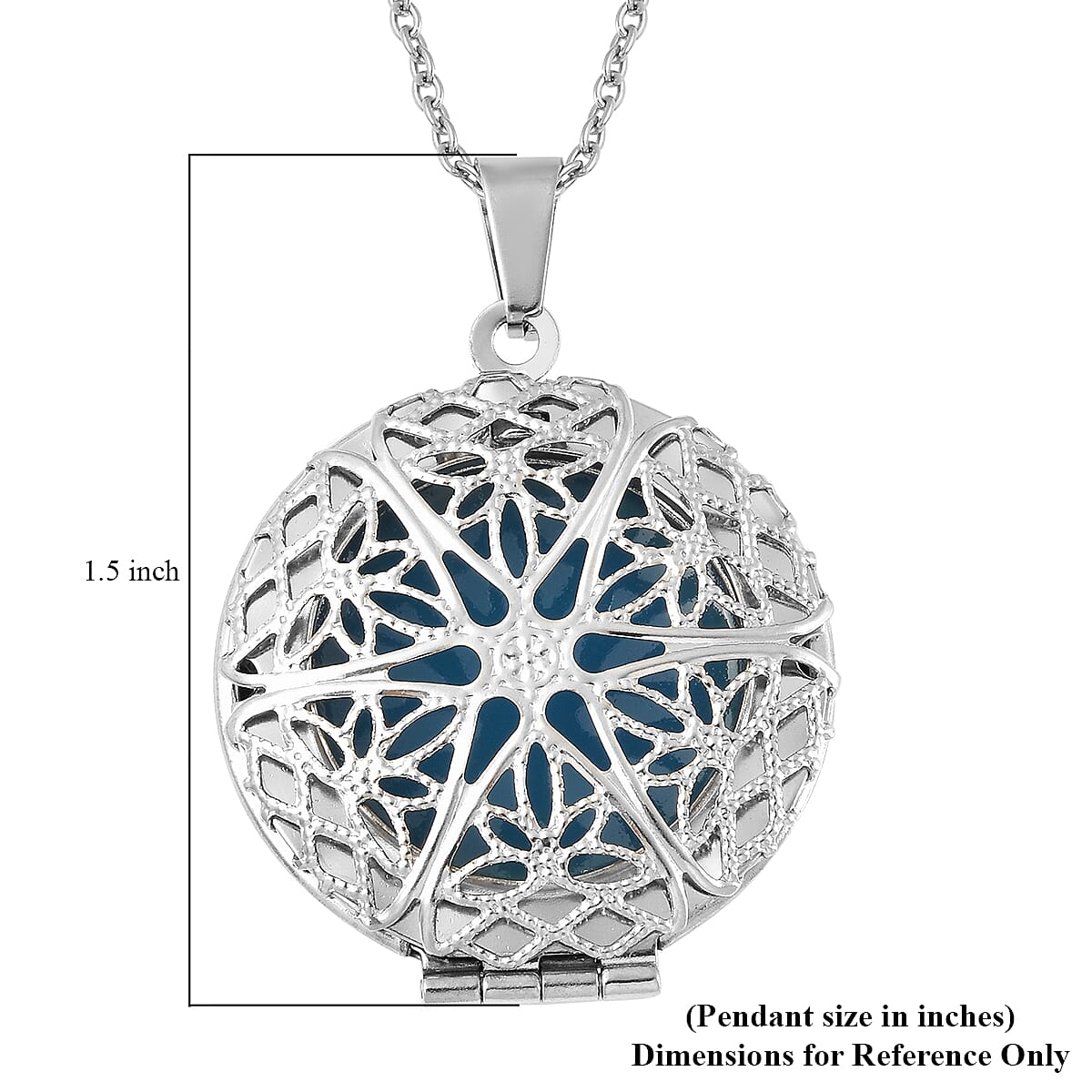 Blue Resin Openable Pendant Necklace 20 Inches in Stainless Steel image number 5