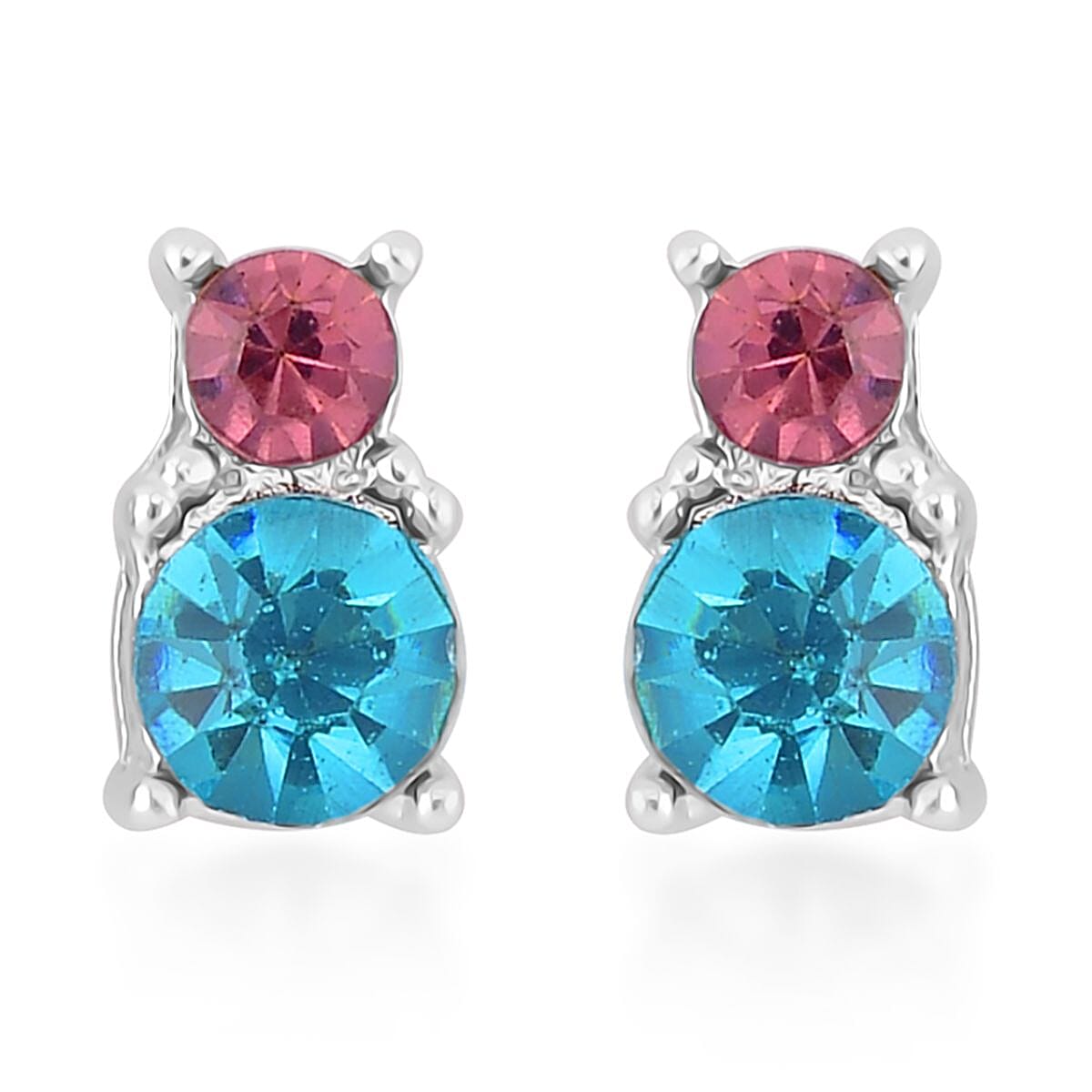 3 Piece Gift Set Multi Color Austrian Crystal and Glass Bracelet (6-9In), Stud Earrings and Pendant Necklace 20-22 Inches in Silvertone