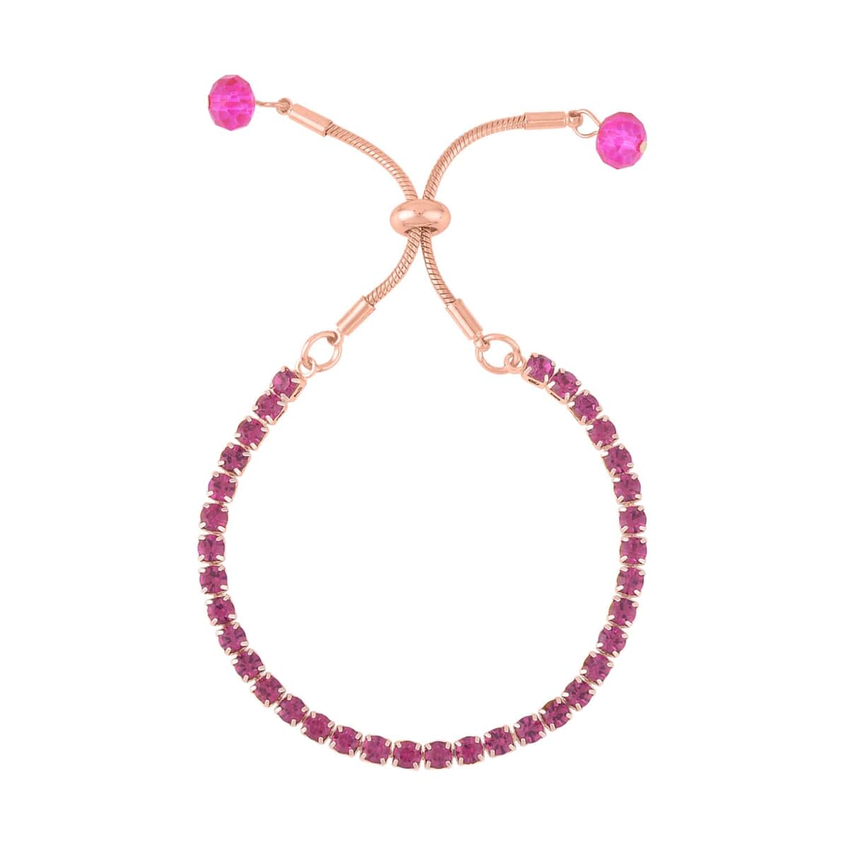 Fuchsia Austrian Crystal and Purple Glass Bracelet (6-9In), Stud Earrings and Pendant Necklace 20-22 Inches in Rosetone image number 2