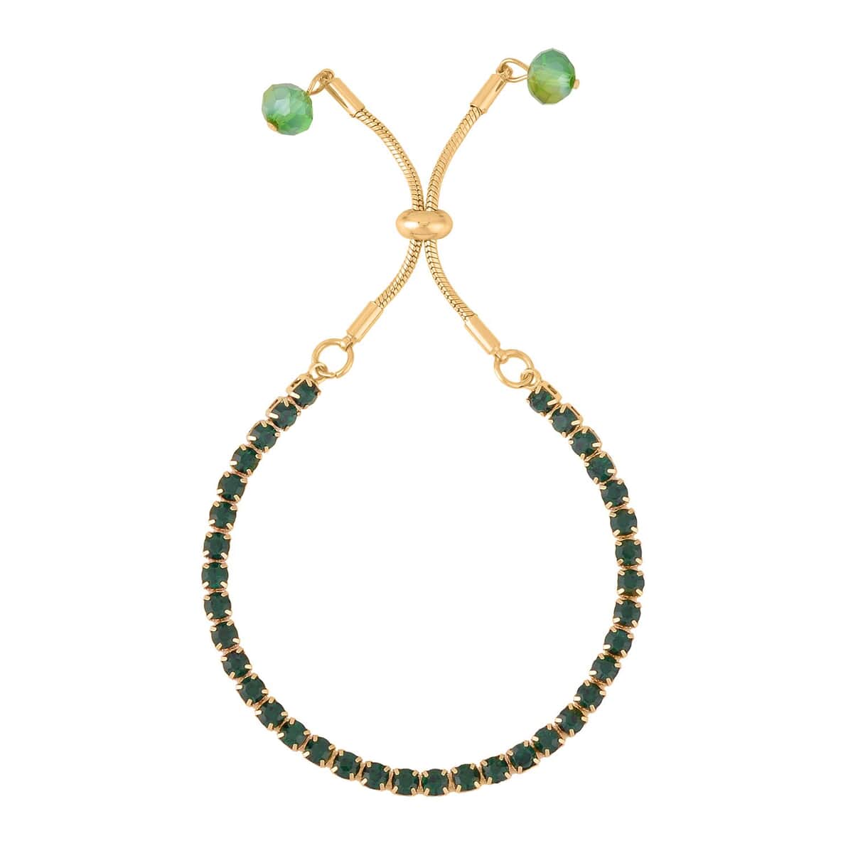 Green Austrian Crystal and Green Glass Bracelet (6-9In), Stud Earrings and Pendant Necklace 20-22 Inches in Goldtone image number 2