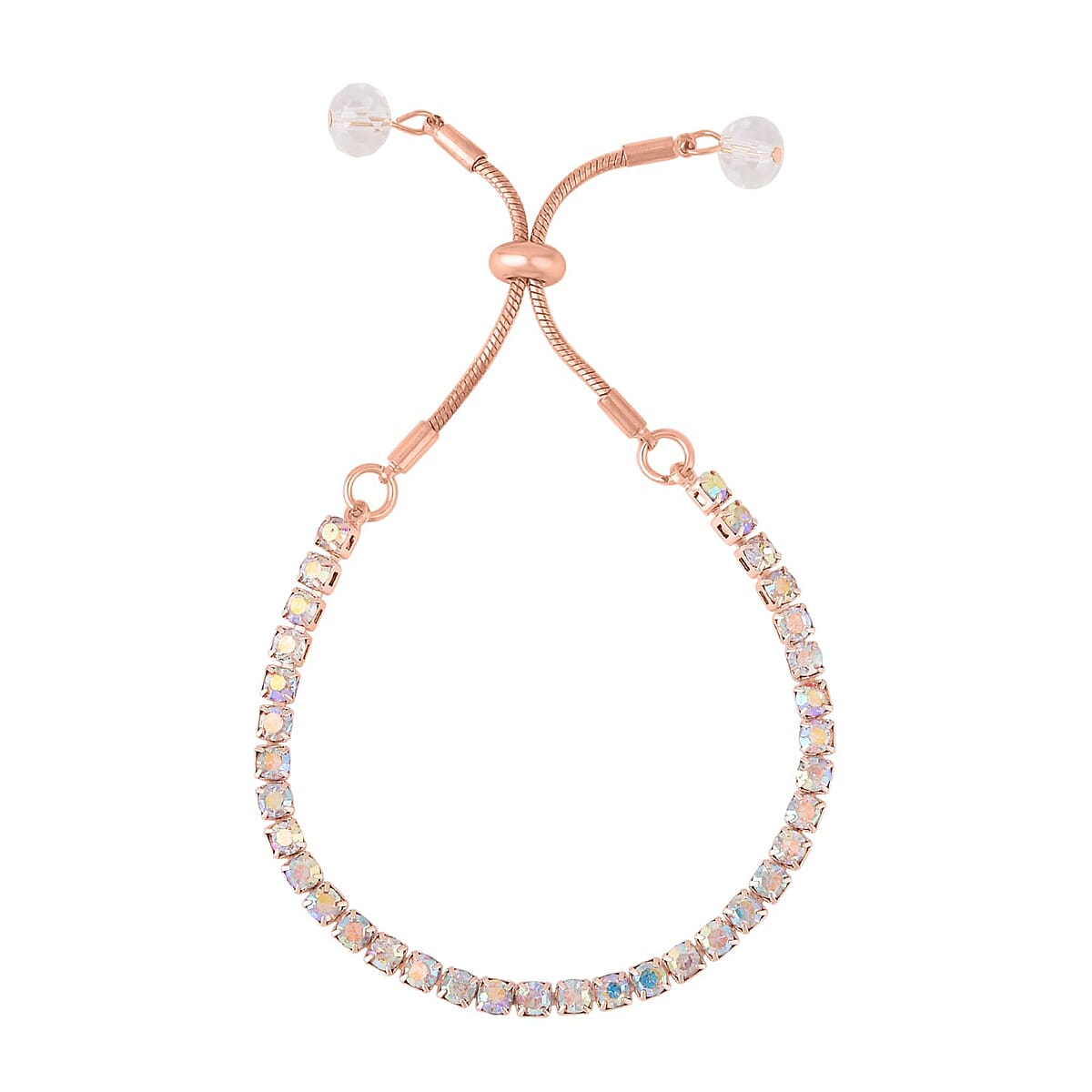 Aurora Borealis Austrian Crystal and Glass Bracelet (6-9In), Stud Earrings and Pendant Necklace 20-22 Inches in Rosetone image number 2