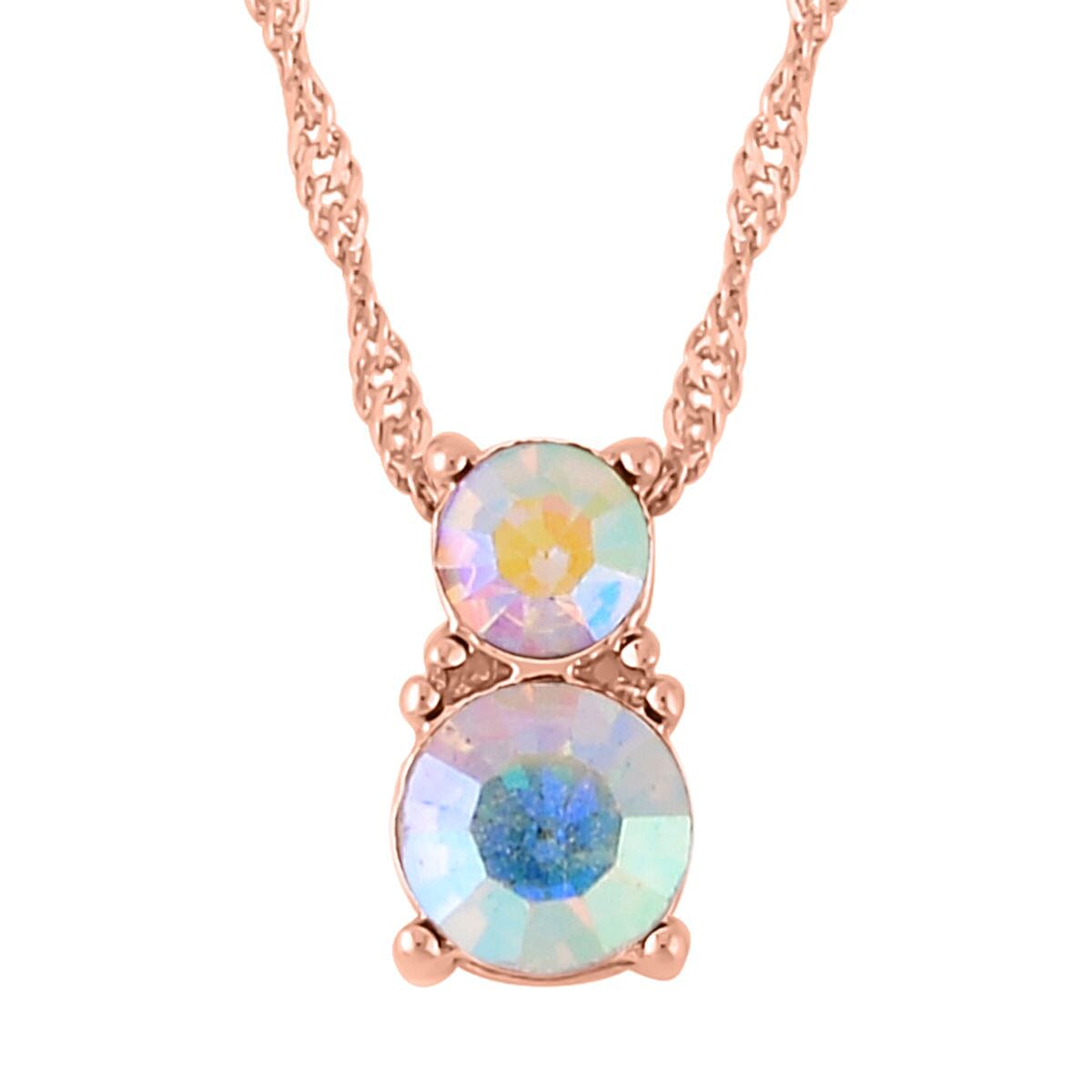 Aurora Borealis Austrian Crystal and Glass Bracelet (6-9In), Stud Earrings and Pendant Necklace 20-22 Inches in Rosetone image number 3