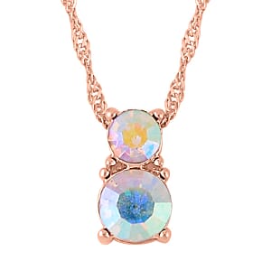 Aurora Borealis Austrian Crystal and Glass Bracelet (6-9In), Stud Earrings and Pendant Necklace 20-22 Inches in Rosetone